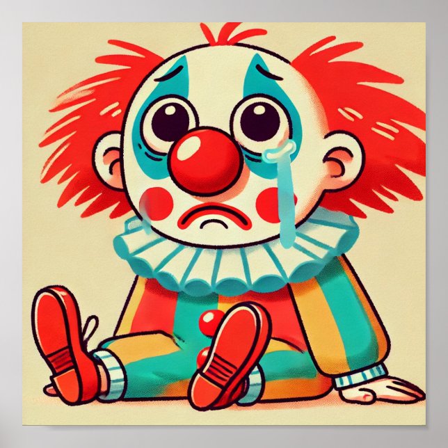 Sad Little Cute Cartoon Clown Crying Poster (Front)
