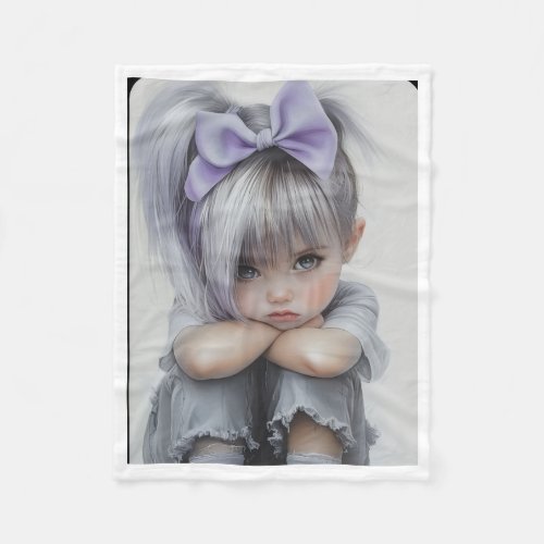 Sad Little Girl Purple Bow Blanket