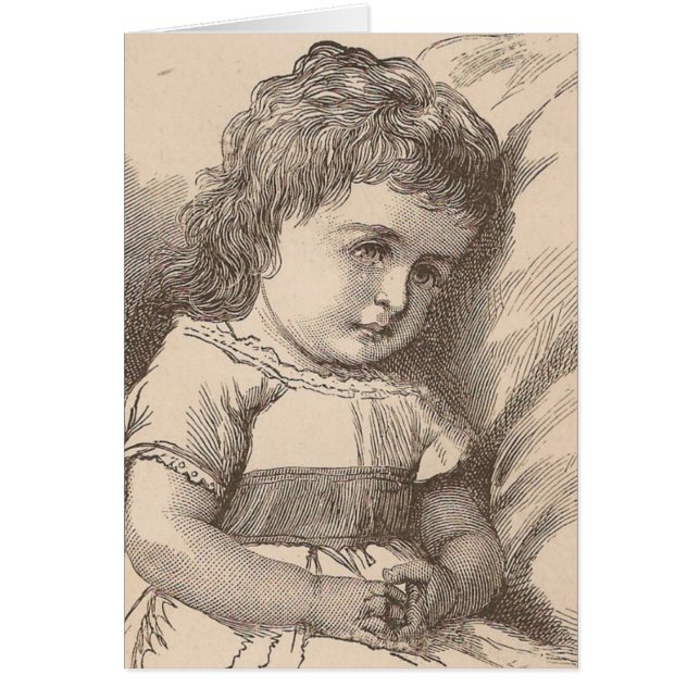 Sad Little Girl Vintage Illustration Cards (Front)