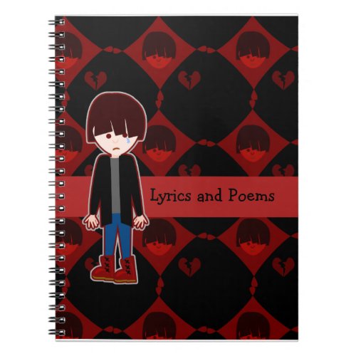 Sad Lonely Emo Boy Fun Cartoon Art Design Notebook