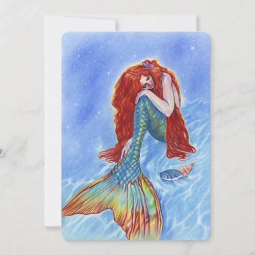 sad mermaid underwater flat notecard