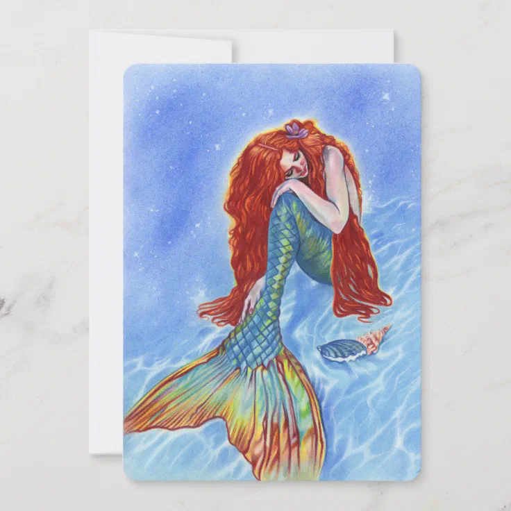 sad mermaid underwater flat notecard Zazzle