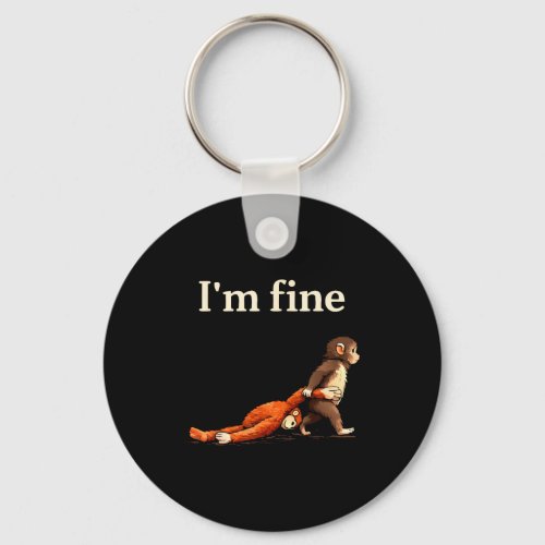 Sad monkey punch meme with an orange toy i'm fine keychain
