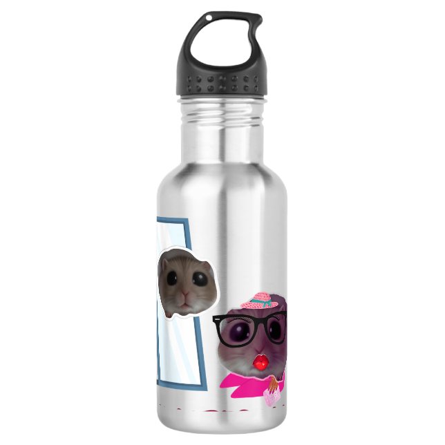 Sad Mouse Meme Funny Hamster Stainless Steel Water Bottle (Front)