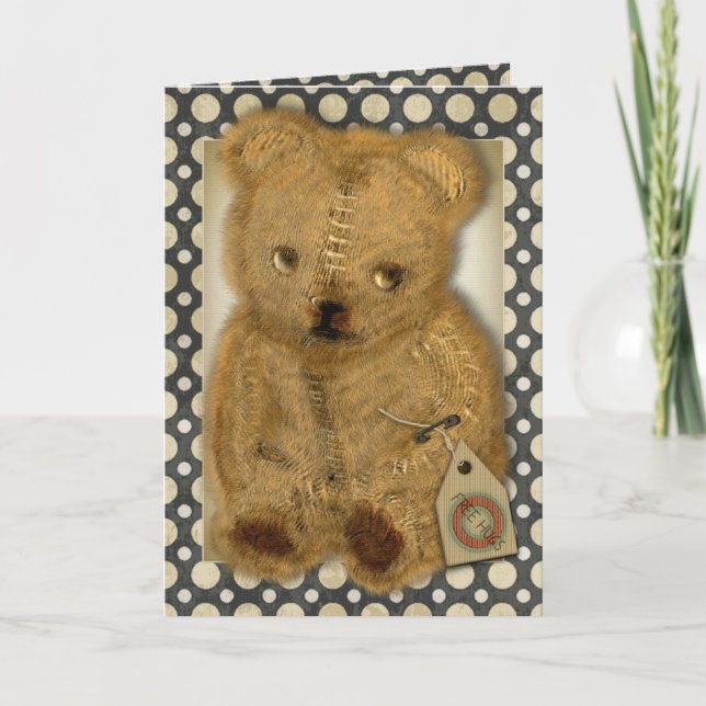 Sad Old Vintage Teddy Bear Greetings Cards (Front)