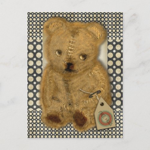 Sad Old Vintage Teddy Bear Postcard