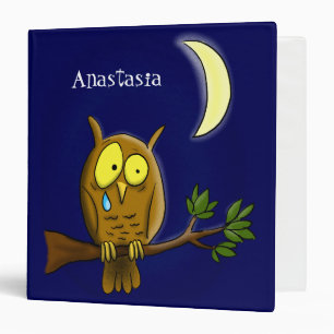 Sad owl with tear and moon missing you cartoon 3 ring binder