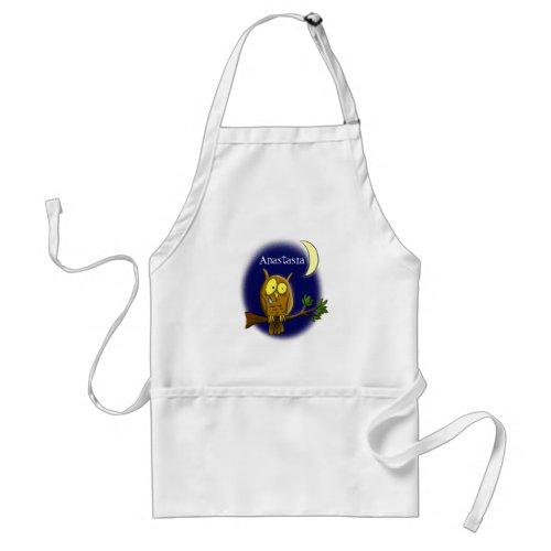 Sad owl with tear and moon missing you cartoon adult apron