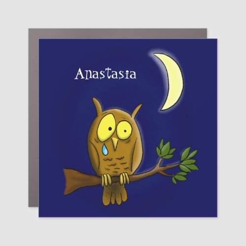 Sad owl with tear and moon missing you cartoon car magnet