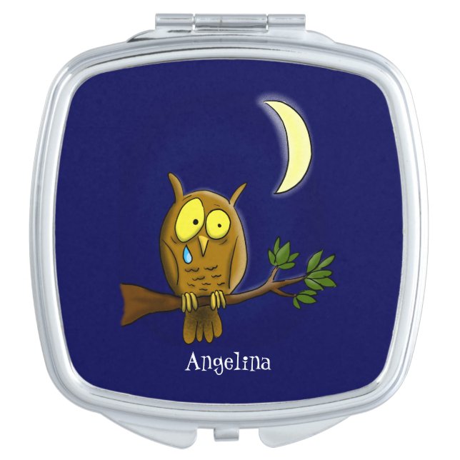 Sad owl with tear and moon missing you cartoon compact mirror (Front)