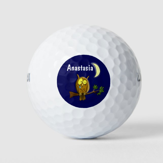 Sad owl with tear and moon missing you cartoon golf balls (Front)