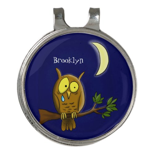 Sad owl with tear and moon missing you cartoon golf hat clip