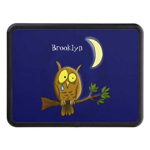 Sad owl with tear and moon missing you cartoon hitch cover