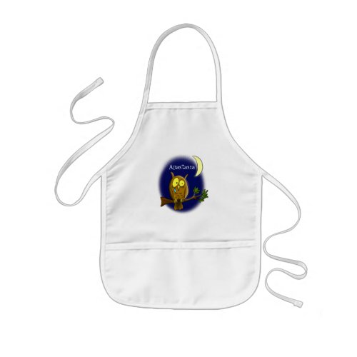 Sad owl with tear and moon missing you cartoon kids apron