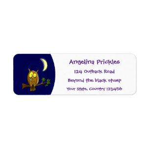 Sad owl with tear and moon missing you cartoon label