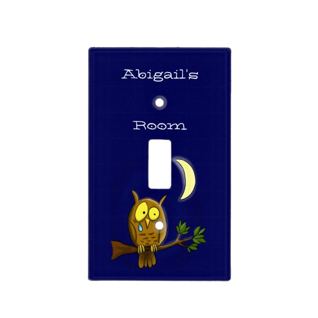 Sad owl with tear and moon missing you cartoon light switch cover (Front)