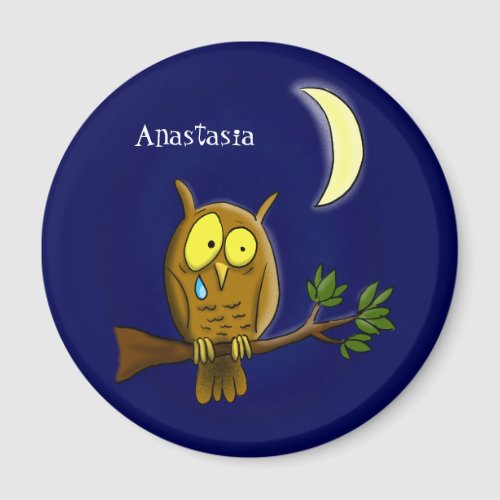 Sad owl with tear and moon missing you cartoon magnet