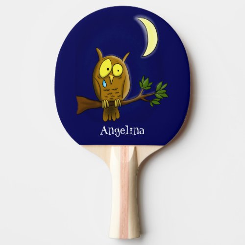 Sad owl with tear and moon missing you cartoon  ping pong paddle