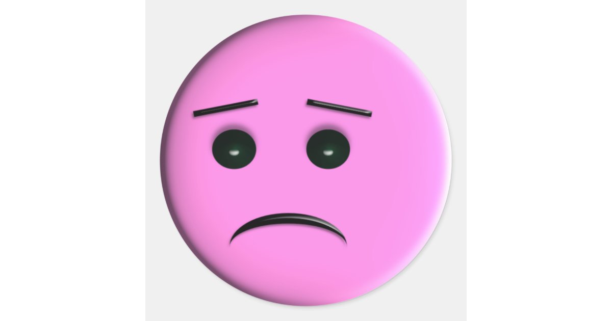 Sad Pink Face Classic Round Sticker Zazzle.com.