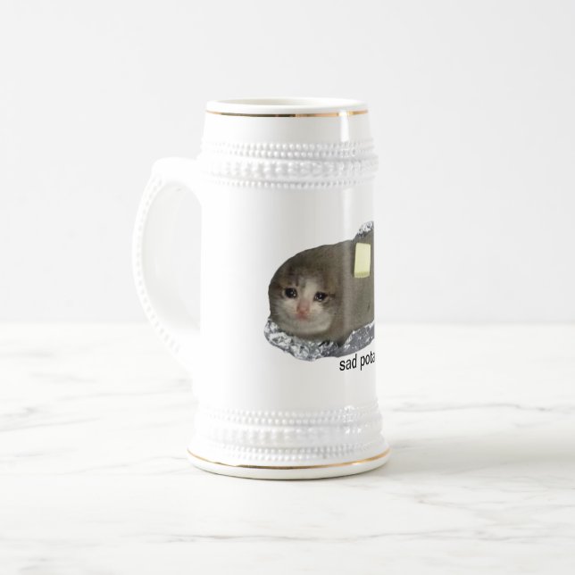 Sad Potato Cat Beer Stein (Front Left)