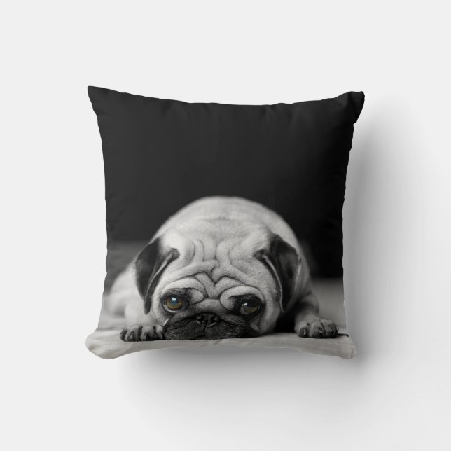 Sad Pug Throw Pillow (Front)