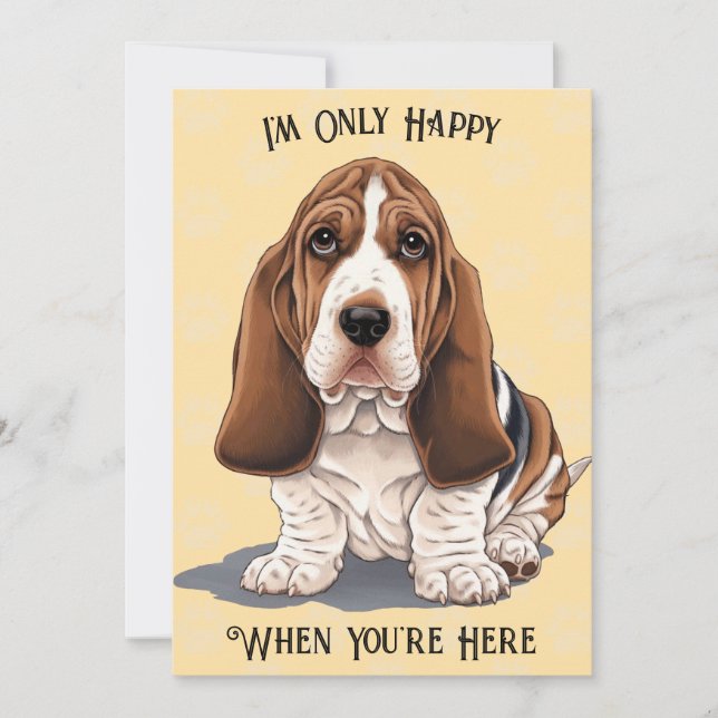 Sad Puppy Greeting Card Design Miss You Theme (Front)