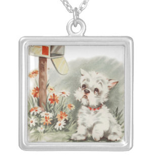 sad puppy mailbox silver plated necklace