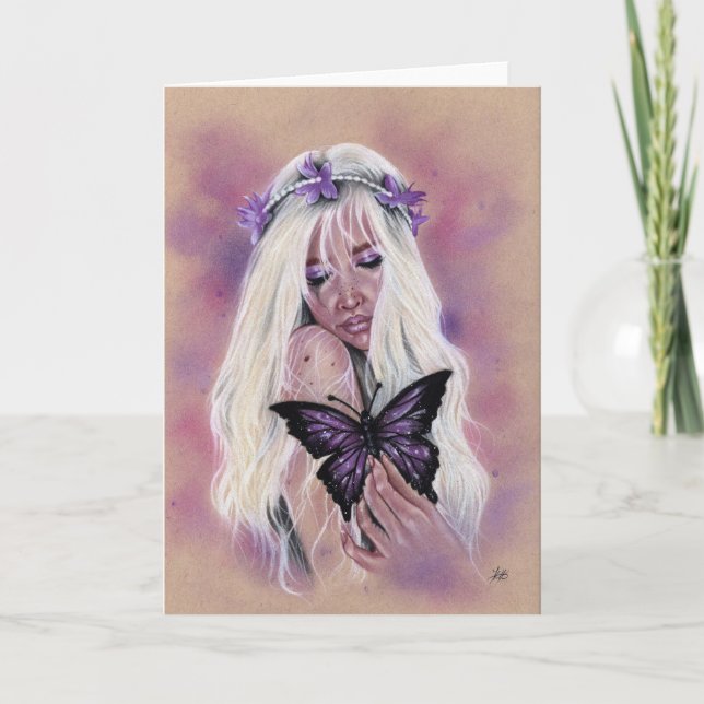 Sad Purple fairy Butterfly Greeting card (Front)