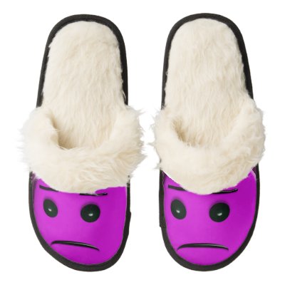 Sad Purple Smiley Face Frowny Pair Of Fuzzy Slippers