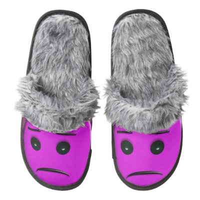 Sad Purple Smiley Face Frowny Pair Of Fuzzy Slippers