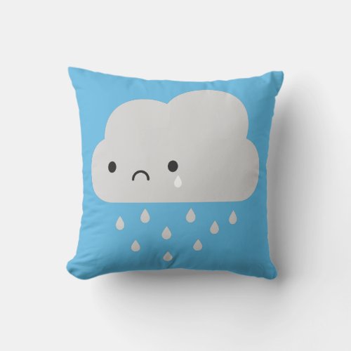 Sad Rain Cloud  Happy Kawaii Cloud Throw Pillow