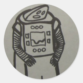 sad robot son classic round sticker