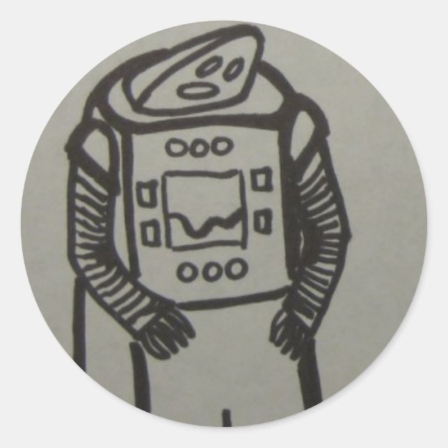 sad robot son classic round sticker (Front)