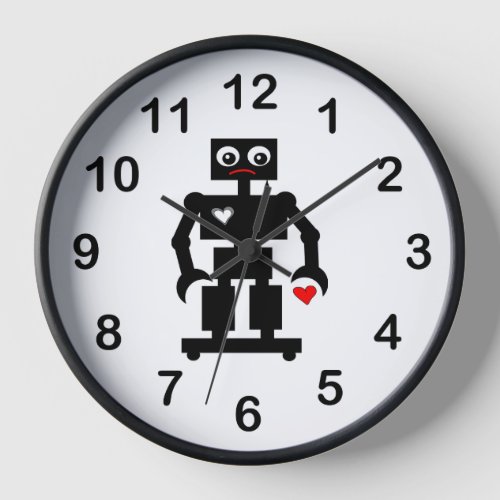 Sad Robot With Oily Tear and Broken Heart Round Cl Clock