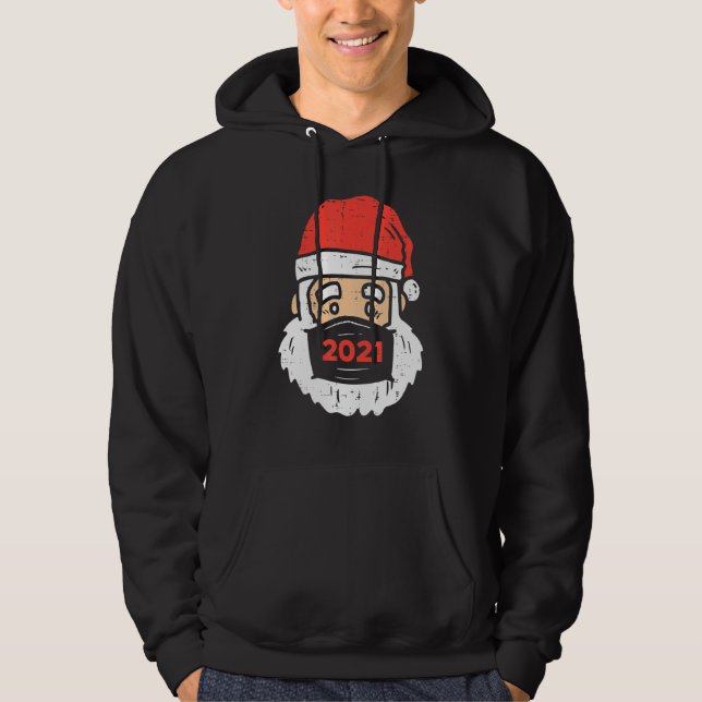 Sad Santa 2021 Face Mask Quarantine Xmas Pajama Pj Hoodie (Front)