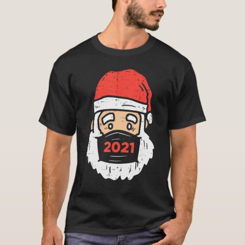 Sad Santa 2021 Face Mask Quarantine Xmas Pajama Pj T_Shirt