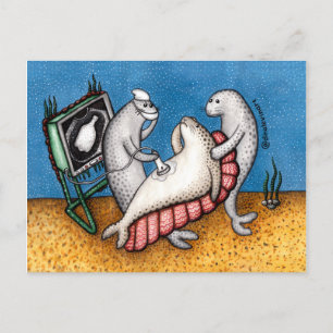 Sad Seals Earth Day Plastic Bottle Announcement Postcard