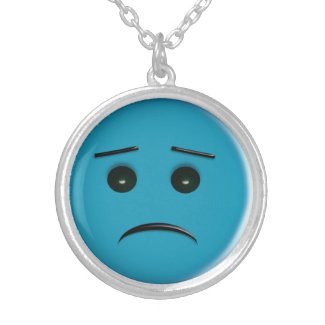 Sad Smiley Face Blue Pendant
