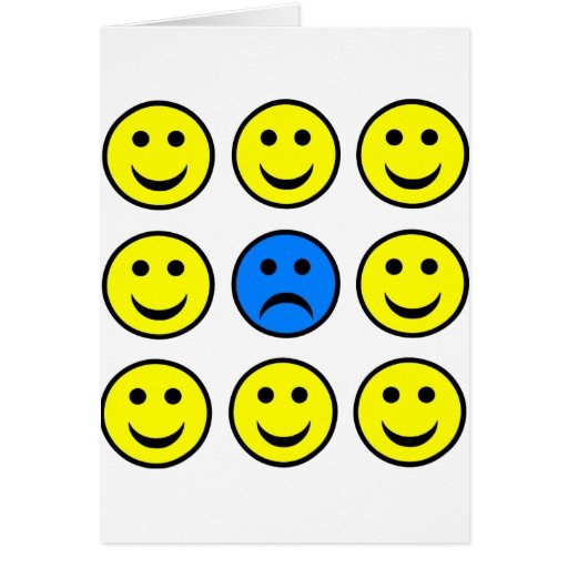 Sad Smiley Face in a Crowd of Happy Smilies Card | Zazzle