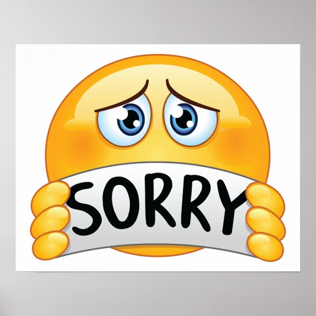 Sad Sorry Emoji Face Holding Apology Sign (Front)