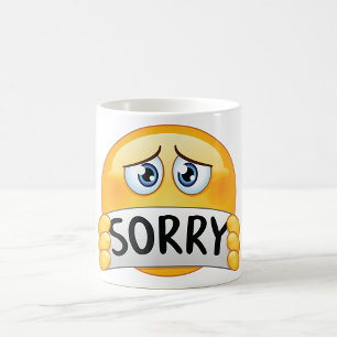 Sad Sorry Emoji Face Holding Apology Sign Coffee Mug