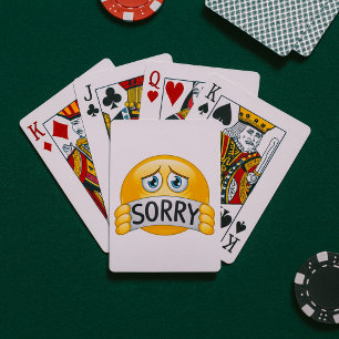 Sad Sorry Emoji Face Holding Apology Sign Poker Cards