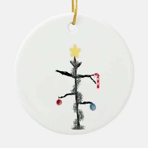 Sad Spindly Christmas Tree Folk Art Ornament