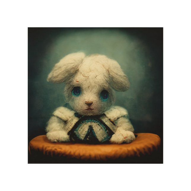 Sad Stuffed Rabbit Wood Wall Art (Front)