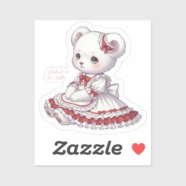 Sad Sweet Goth Bear - Red & White Frilly Dress Sticker (Sheet)