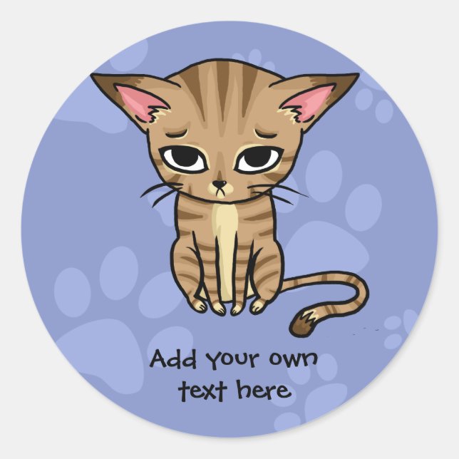 Sad Tabby cat Kitten Classic Round Sticker (Front)
