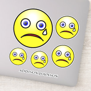 Sad Tear Emoji Yellow Faces Collection Add Name 8" Sticker