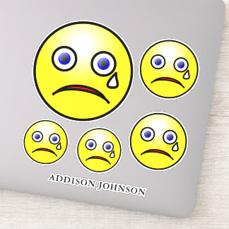 Sad Tear Emoji Yellow Faces Collection Add Name 8" Sticker