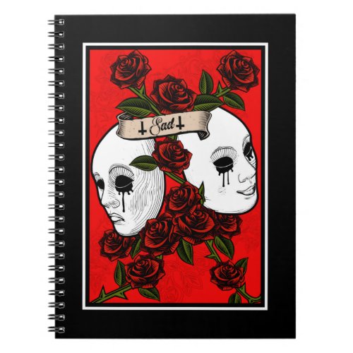 Sad Theater Mask Flowers Pastel Goth Notebook