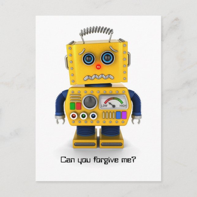 Sad toy robot postcard (Front)